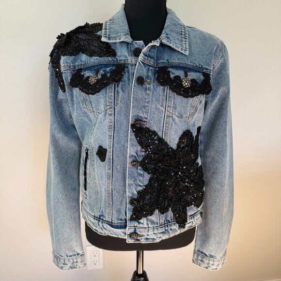 One-of-a-kind Embellished Denim Jacket - Picture 1 of 12